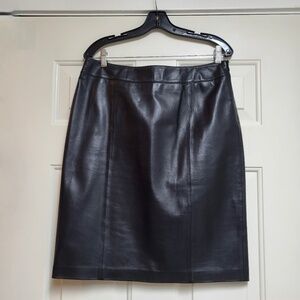 Lafayette 148 NY Black Leather Skirt Size 12 Petite